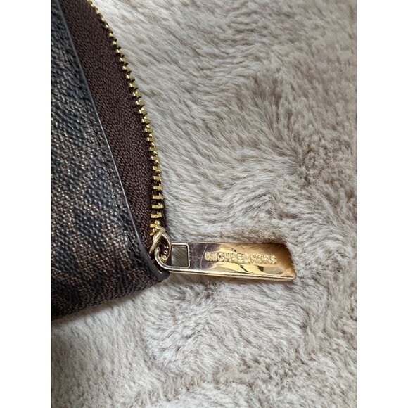 Michael Kors Jet Set Logo Brown & Gold Zip-Around Wristlet Wallet For Women - Picture 3 of 11